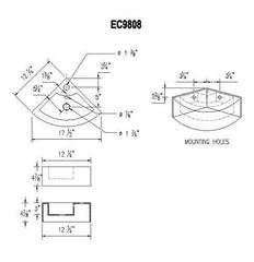Elanti Collection EC9808 Sink, Corner (17.5 x 12.2 x 4.9 Inches), White