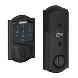 Schlage Connect Camelot Touchscreen Deadbolt with Built-In Alarm,  Matte Black, BE469 CAM 622, Works with Alexa via SmartThings, Wink or Iris