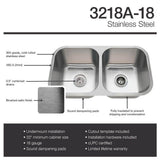 3218A 18-Gauge Undermount Equal Double Bowl Stainless Steel Kitchen Sink