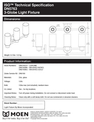 Moen DN0763CH Iso Collection 3 Dual-Mount Bath Bathroom Vanity Light Fixture with Frosted Glass, 9.60 x 20.60 x 10.00 inches, Chrome