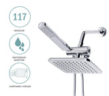 AMG and Enchante Accessories - Manhattan High Pressure Rainfall Shower Head Set (117 Jets - Combined) with Modern Design, Chrome Finish with Water Diverter and Hose, SH80
